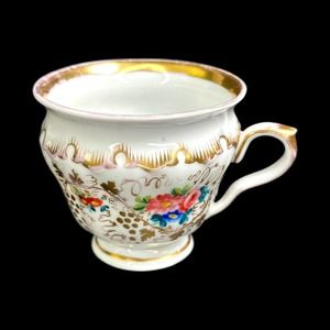 ANTIQUE Old Paris Vieux Porcelain Hand Painted Floral & Gold Coffee Cup c.1850